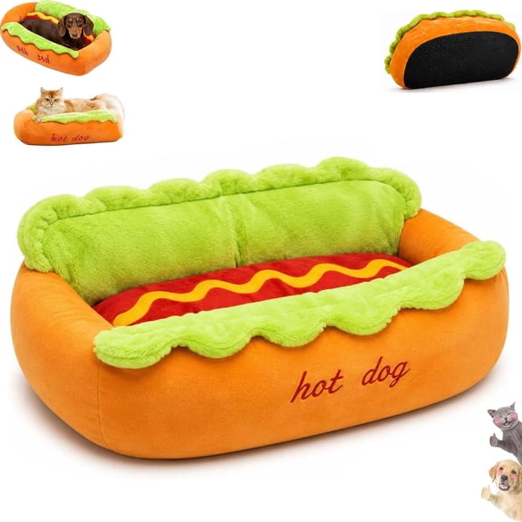 Hot Dog Shaped Pet Bed,Dachshund Hot Dog Bed,Soft Micro Suede & Corduroy Indoor Pet Sofa Nest with Non-Slip Bottom for Puppies Small Pets