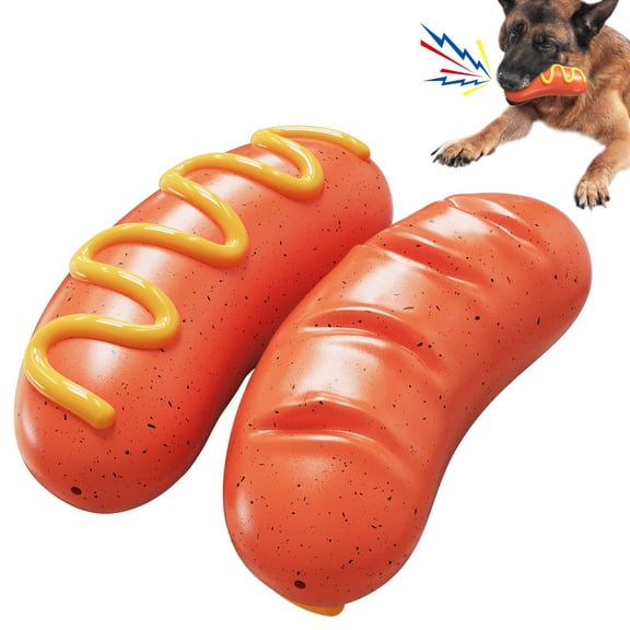 Hot Dog Shaped Squeaky Dog Chew Toy, Durable Teething Stick for Dogs, Interactive Dental Toy for Teeth Cleaning & Boredom Relief