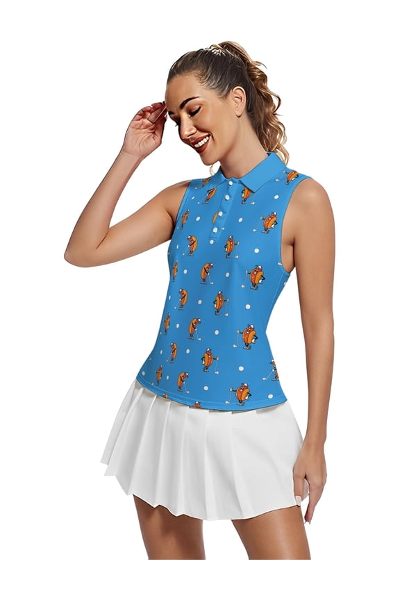 Hot Dog Sleeveless Golf Shirts For Women Moisture Wicking Sports V-Neck Polo Lightweight Quick Dry Womens Tank Tops L