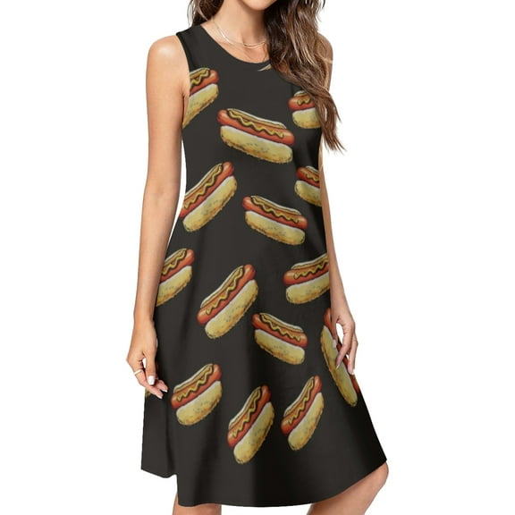 Hot Dog Spring Summer Dresses for Women Fashion T-shirt Dress Casual Sleeveless Loose Sundress with Pockets