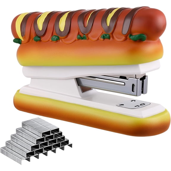 Hot Dog Stapler Includes 1000 Staples Novelty Hotdog Desktop Stapler Fun Desk Accessory Home Office Decor Ideal Holiday or Stocking Stuffers for Teachers, Students, and Office Workers