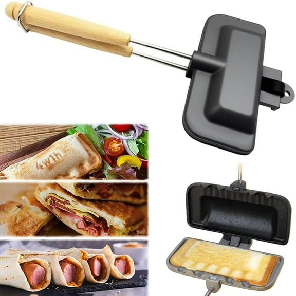 Hot Dog Toaster, Bun And Hotdog Toaster, Pie Maker Double Sided Baking Pan, Pie Iron, Mountain Pie Maker Cast Iron Sandwich Maker, Flip Grill Pan For Breakfast Pancakes,