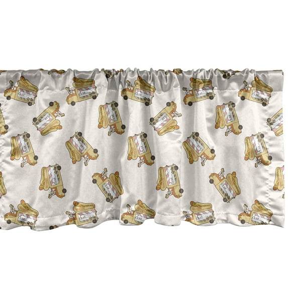Ambesonne Hot Dog Valance Pack of 2, Food Truck Van Cartoon Fun, 42"X18", Multicolor