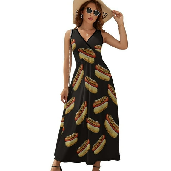 Hot Dog Womens Night Club Maxi Dress V Neck Sleeveless Bohemia Long Dresses