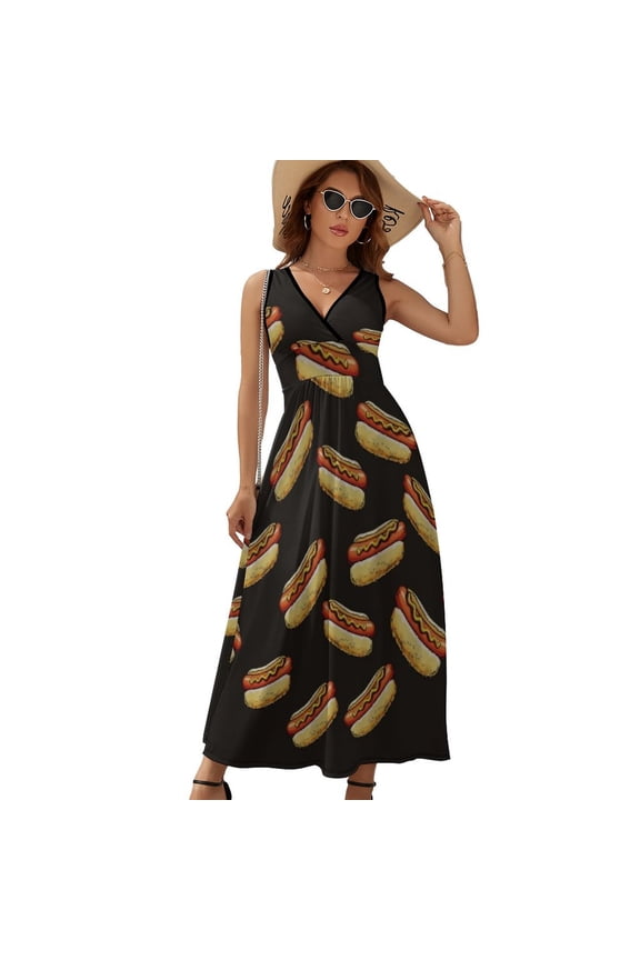 Hot Dog Womens Night Club Maxi Dress V Neck Sleeveless Bohemia Long Dresses