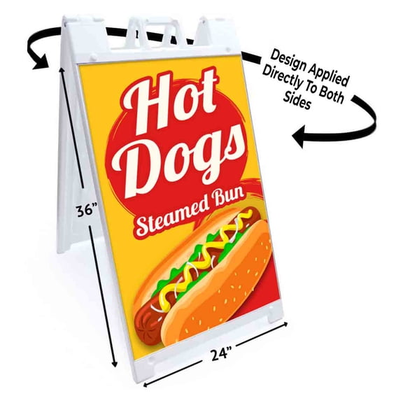 Hot Dogs (24" X 36") Deluxe A-Frame Signicade, Includes 2 Removable Panels & Stand