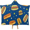 thumbnail image 1 of Hot Dogs Burgers Cozy Hooded Blanket Wearable Soft Wrap Throw Cape for Sofa Camping Gifts, 1 of 6