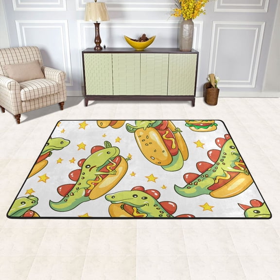 Hot Dogs Dragons Area Rug Washable 72 x 48 Floor Carpet Mat Non Slip for Bedroom Living Room Kids Room Home Decor