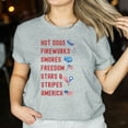 thumbnail image 1 of Hot Dogs Fireworks Smores Stars & Stripes America Shirt, Independence Day Tee, 4th of July T-shirt, 4th July Hot Dog Shirt, Fireworks Shirt (Colors:Light Blue; Sizes:S;), 1 of 1