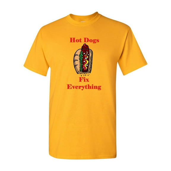 Hot Dogs Fix Everything Adult DT T-Shirts Tee