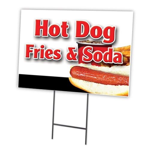 Hot Dogs Fries & Soda 24" x 36" Yard Sign & Stake | Advertise Your Business | Stake Included Double Sided Image | Made in The USA