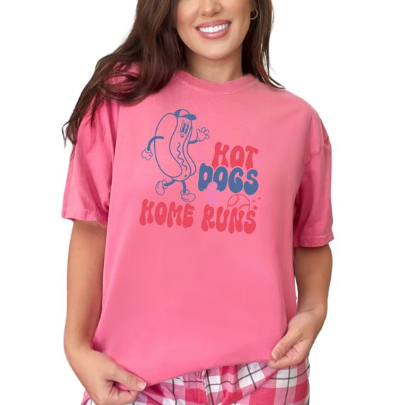Hot Dogs & Home Runs, Baseball Art, Crunchberry Comfort Colors T-Shirt, Large