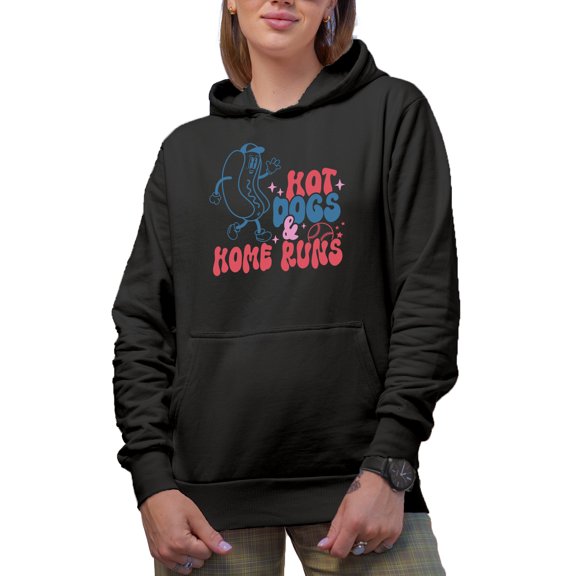 Hot Dogs & Home Runs, Baseball Merch Gift, Black Hooded Sweatshirt or Hoodie, 2XL