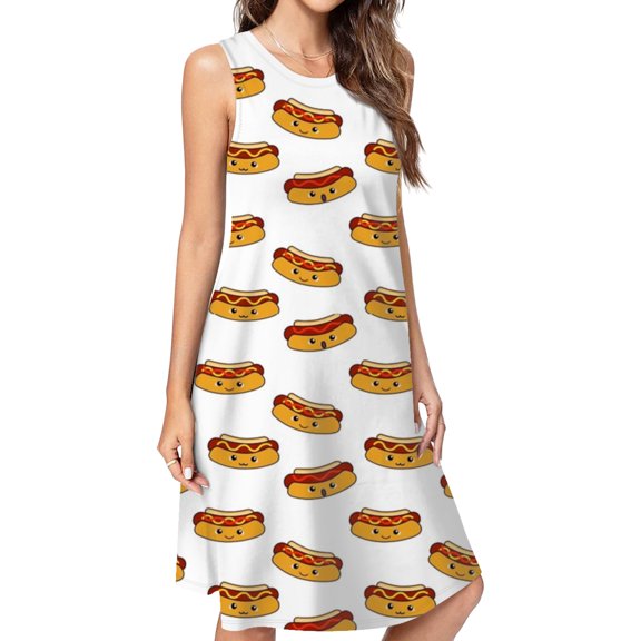Hot Dogs Party! Casual Sleeveless Loose Sundress Dress For Women Summer Dress Daily Woman