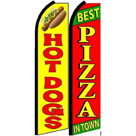 Hot Dogs Pizza Standard Size Swooper Feather Flag Sign Pk of 2 (11.5x 2.5 Feet)$$Other