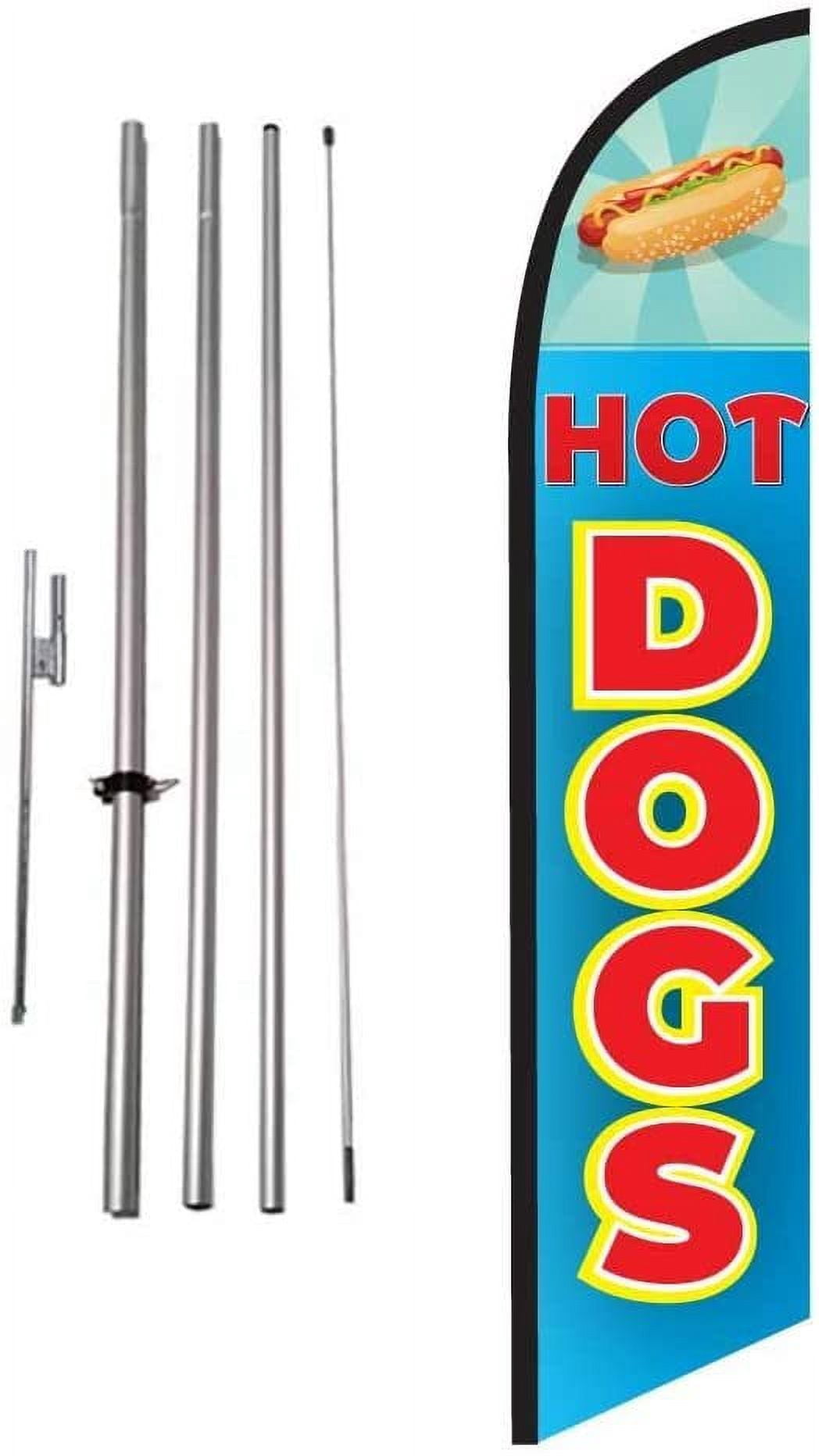 Hot Dogs Restaurant Fair Advertising Feather Banner Swooper Flag Sign with Flag Pole Kit and Ground Stake
