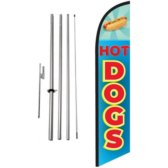 Hot Dogs Restaurant Fair Advertising Feather Banner Swooper Flag Sign with Flag Pole Kit and Ground Stake
