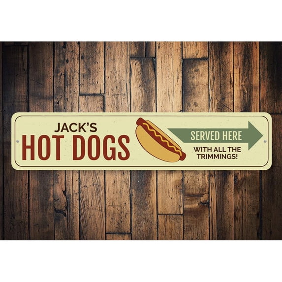 Hot Dogs Served Here Novelty Decor, Metal Wall Sign - 4x18 Inches