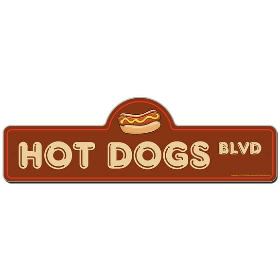 Hot Dogs Street Sign | Indoor/Outdoor | Funny Home Decor for Garages, Living Rooms, Bedroom, Offices | SignMission personalized gift