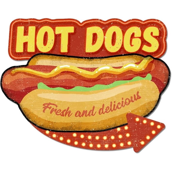 Hot Dogs Vintage Metal Tin Sign 10.6x8.4inch Retro Fast Food Plaque Poster Metal Wall Decorative Tin Signs for Home Kitchen Restaurant Coffee Shop Club Bar Decoration