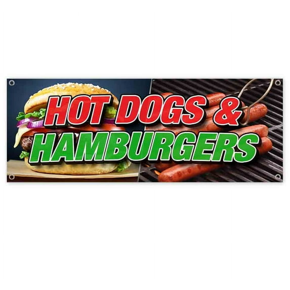 Hot Dogs and Hamburgers 13 oz Vinyl Banner With Metal Grommets