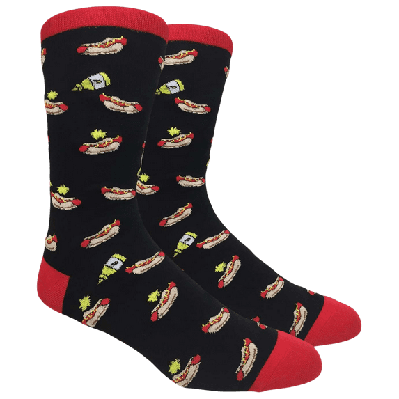 Hot Dogs and Mustard Socks (Adult Large - Men's Shoe Sizes 8-12) Color: Black
