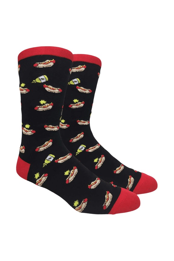 Hot Dogs and Mustard Socks (Adult Large - Men's Shoe Sizes 8-12) Color: Black