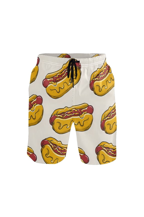 Hot Dogs with Mustar Pattern Mens Swim Trunks Quick Dry Board Shorts Breathable Fit Beach Shorts Swimwear
