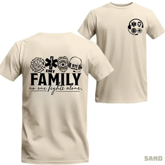 Hot Drop – “No One Fights Alone” First Responder T-Shirt for Firefighter, EMT, Police & Dispatcher Families, Trending Support Tee, Men's Graphic tee Round Neck T-shirt, Crew Neck Graphic Tee
