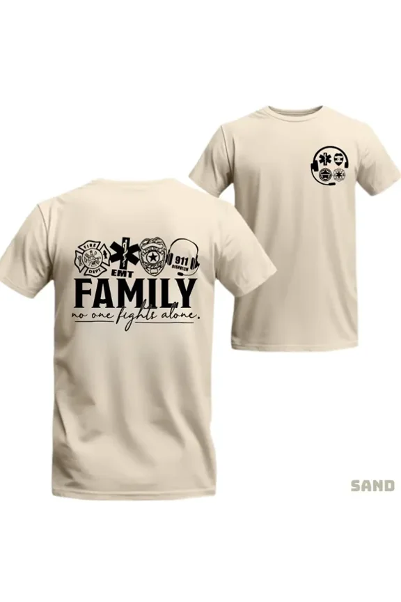 Hot Drop – “No One Fights Alone” First Responder T-Shirt for Firefighter, EMT, Police & Dispatcher Families, Trending Support Tee, Men's Graphic tee Round Neck T-shirt, Crew Neck Graphic Tee