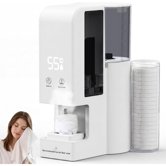 Hot Face Towel Dispenser Warmer Machine - Disposable Facial Towel Heater 55C (131F) Constant Warm Temperature Heated Towels Automatic Dispenser with 20 Compressed Towels for Spa Bathroom