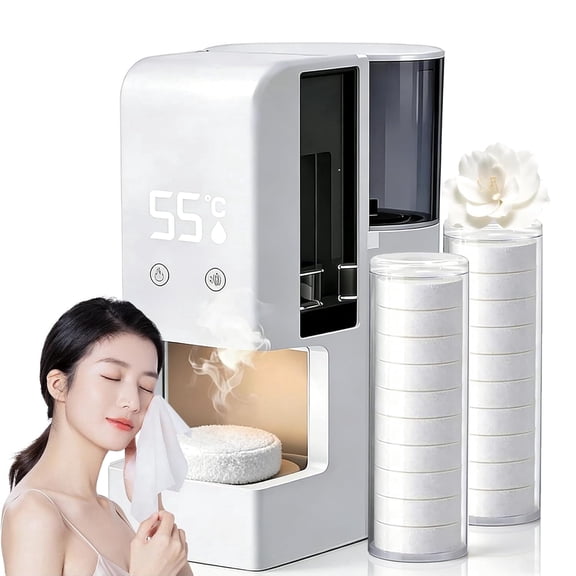 Hot Face Towel Heater Machine, Automatic Hot Towel Dispenser with Voice Alerts, 5-Second Fast Heating, 55C Constant Temp, Auto Dry, Portable Towel Warmer for Facial (Towel Machine with 2 towels)