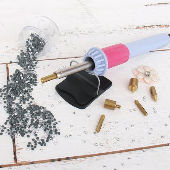 Hot Fix Rhinestone Applicator Wand Kit by Threadart - Rhinestone for Crafts Setter - Includes Applicator Wand, 7 Tips, support stand, and Beautiful Crystal Hot Fix Rhinestones