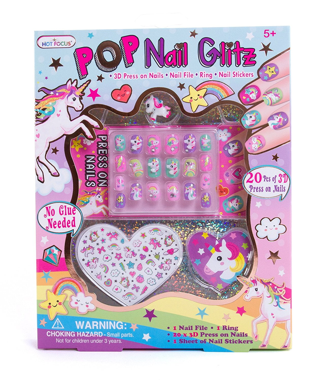 Hot Focus Unicorn Nail Kit – Kids Nail Polish Set for Girls Ages 5 6 7-12  with 77+ Pieces, Spa Kit, Nail Art Decoration Set, Glow-in-the-dark,  Stickers, and Wat…