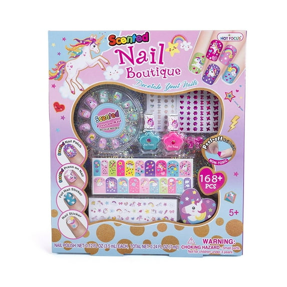 Hot Focus Scented Nail Boutique 168 Piece Unicorn Theme Nail Art Kit (HFC-036SRUC)