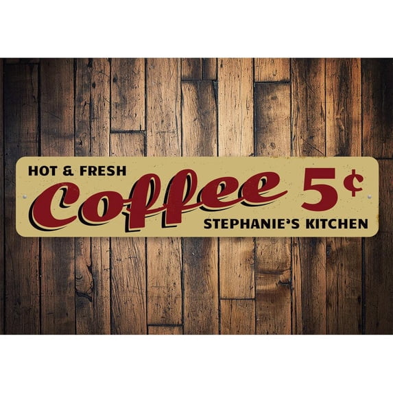 Hot & Fresh Coffee Novelty Sign, Metal Wall Decor - 4x18 inches