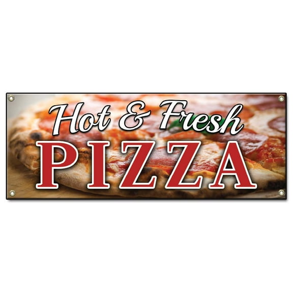 Hot & Fresh Pizza | 48" X 120" Banner | Concession Stand Food Truck Single Sided With Grommets | Made in The USA