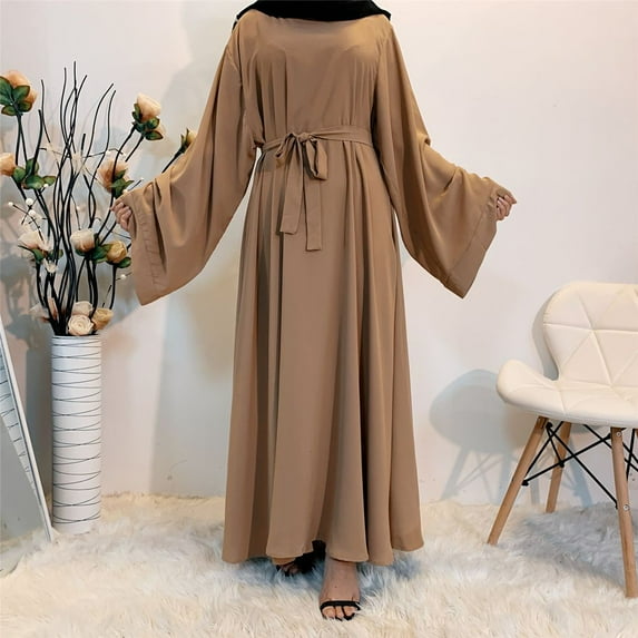 Hot Fully Wrapped Plus Size Women Muslim Dress Lace-Up Skirt Long Skirt Middle Eastern Robe APRICOT M