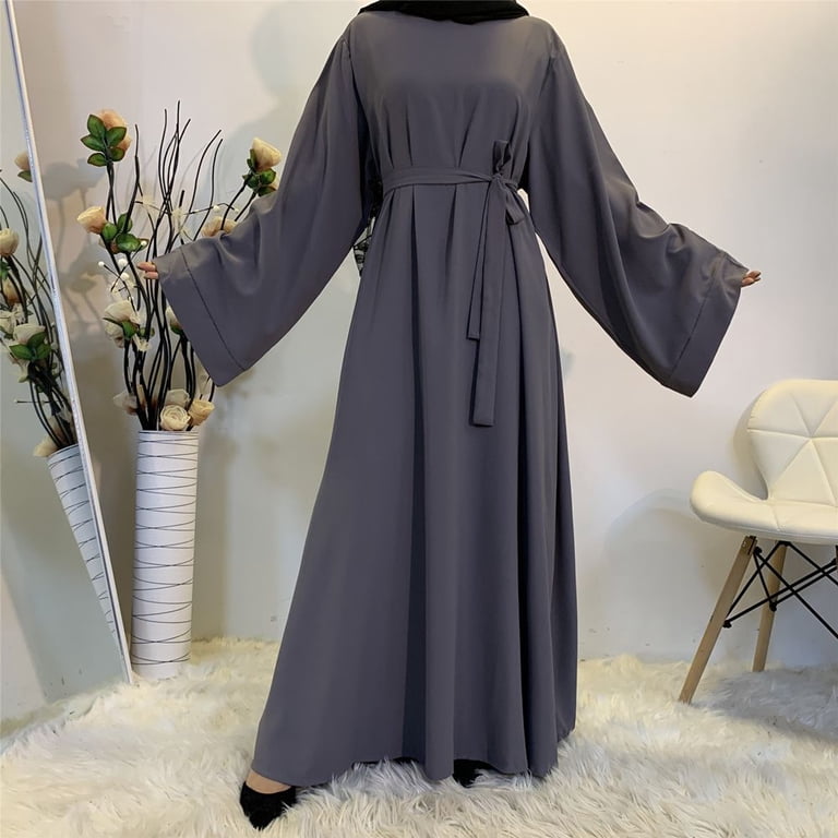 Hot Fully Wrapped Plus Size Women Muslim Dress Lace-Up Skirt Long Skirt  Middle Eastern Robe GREY M - Walmart.com