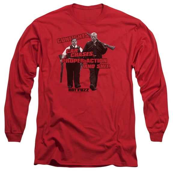 Hot Fuzz Days Work Long Sleeve Adult 18/1 T-Shirt Red
