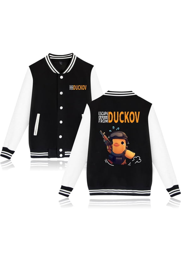 Hot Game Escape From Duckov Game Graphic Baseball Jacket – Unisex Long Sleeve Game Graphic Coat for Survival RPG Game Fans