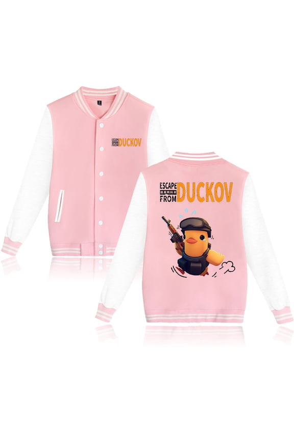 Hot Game Escape From Duckov Game Graphic Baseball Jacket – Unisex Long Sleeve Game Graphic Coat for Survival RPG Game Fans