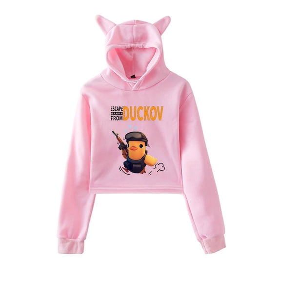 Hot Game Escape From Duckov Merch Game Graphic Cat Ear Hoodie – Women’s Graphic Pullover Sweatshirt for Survival RPG Game Fans