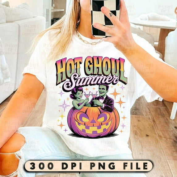 Hot Ghoul Summer T-shirt, Summerween Halloween Shirt, Funny Spooky Girl Design, Halloween Cocktail Tee, Spooky Summer Tee