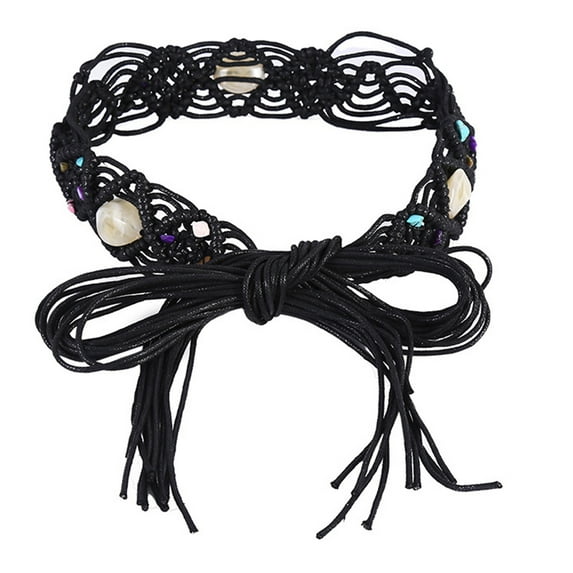 Hot Girl Cowgirl Waistband Western Woven Bohemian Tie Belt with Woven Beads Cowgirl Girls Waistband