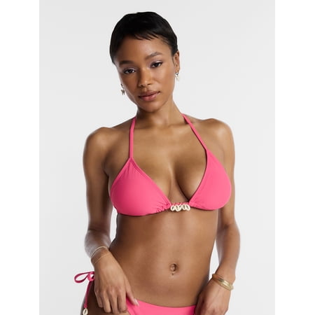 Hot Girl Summer by Megan Thee Stallion Women’s and Women's Plus Bubblegum Hottie Shell Triangle Bikini Top, Sizes XS-3X