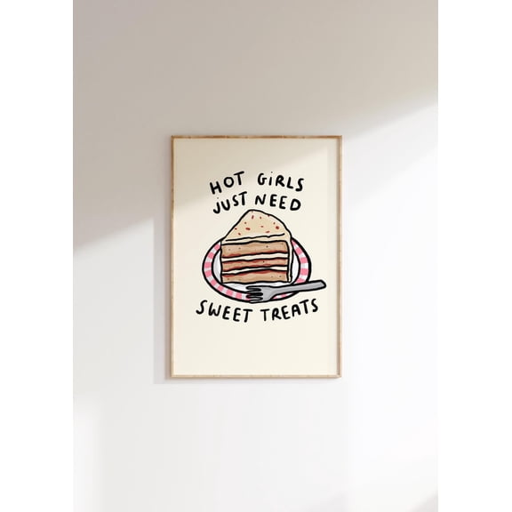 Hot Girls Need Sweet Treats Cake Wall Art Decor, Unframed Paper Print Size 8x12