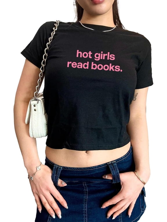 Hot Girls Read Books Baby Tee - Cute Reading Y2K Baby Tee, Funny Bookish 90s Top