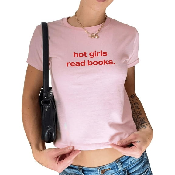 Hot Girls Read Books Baby Tee - Cute Reading Y2K Baby Tee, Funny Bookish 90s Top