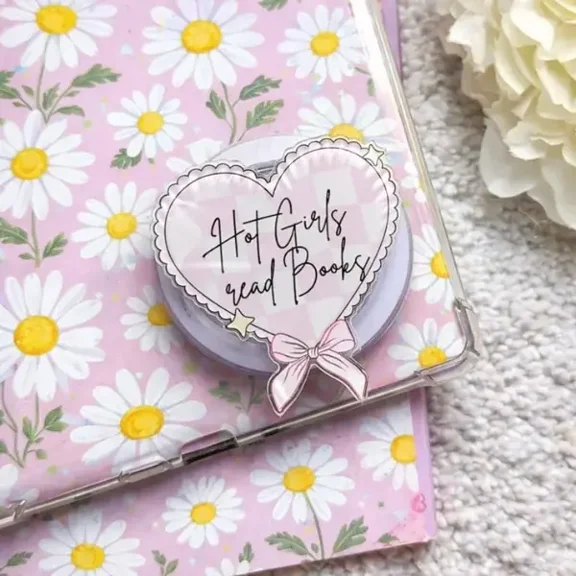 Hot Girls Read Books MagSafe Phone Grip, Cute Coquette Heart Phone Magnetic Holder, Kawaii Gift Aesthetic Reader E-reader Popgrip Stand sticky mount accessories Flower-Shaped Multi-Functional